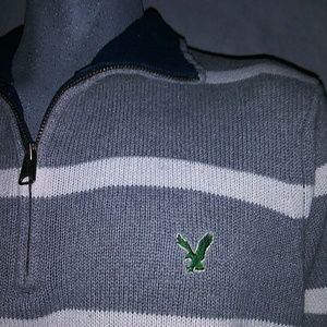 AE, Heather gray and white striped.